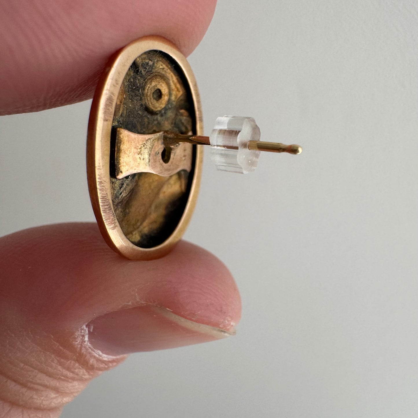 reimagined A N T I Q U E // maybe Hera / 14k Greek goddess cufflink conversion earrings