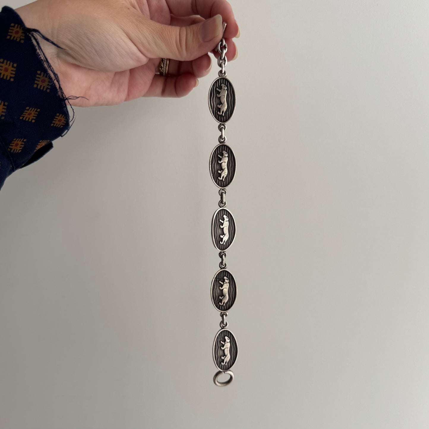 V I N T A G E // big cat links / sterling silver panther oval link bracelet / ~7.5", 30.6g