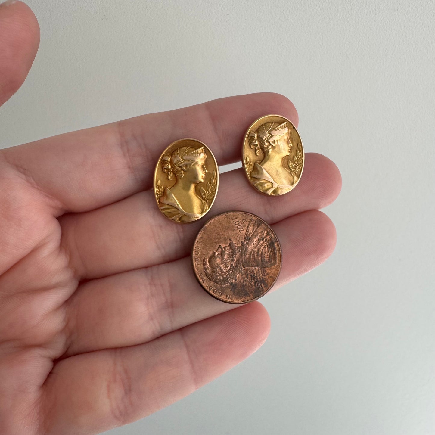 reimagined A N T I Q U E // maybe Hera / 14k Greek goddess cufflink conversion earrings