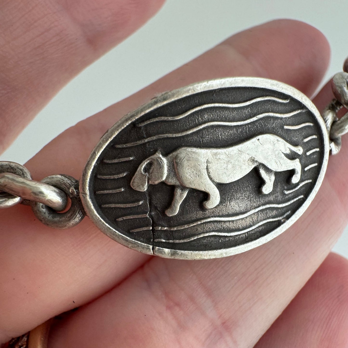 V I N T A G E // big cat links / sterling silver panther oval link bracelet / ~7.5", 30.6g