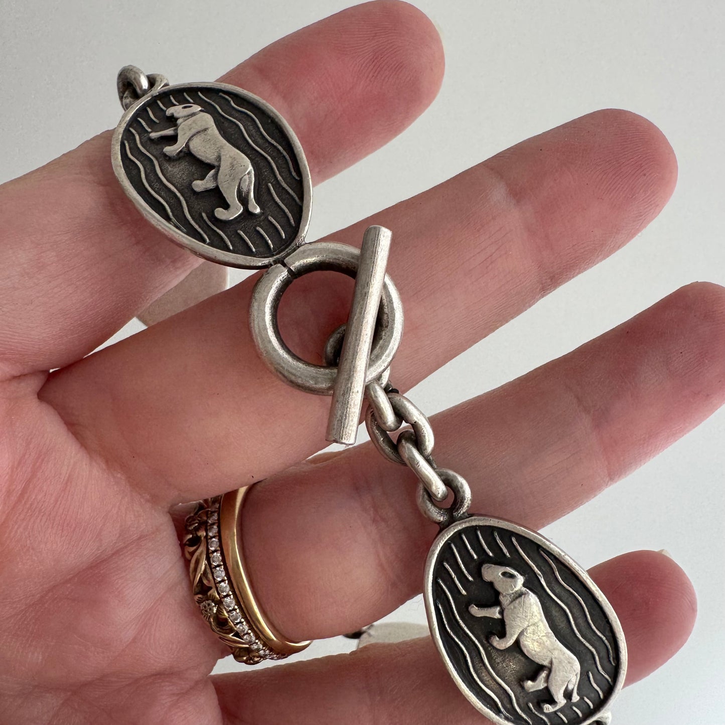 V I N T A G E // big cat links / sterling silver panther oval link bracelet / ~7.5", 30.6g