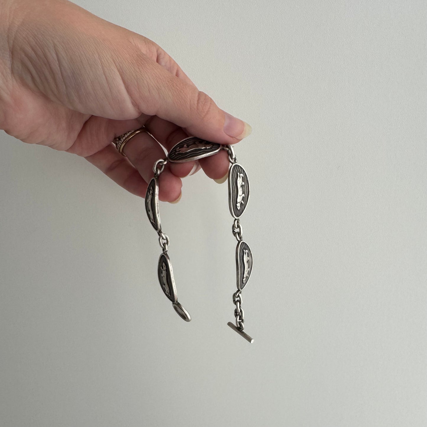 V I N T A G E // big cat links / sterling silver panther oval link bracelet / ~7.5", 30.6g