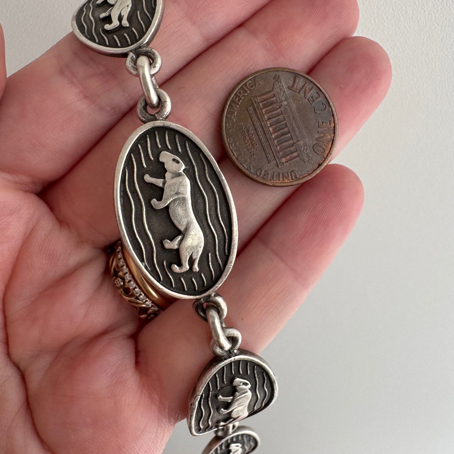 V I N T A G E // big cat links / sterling silver panther oval link bracelet / ~7.5", 30.6g