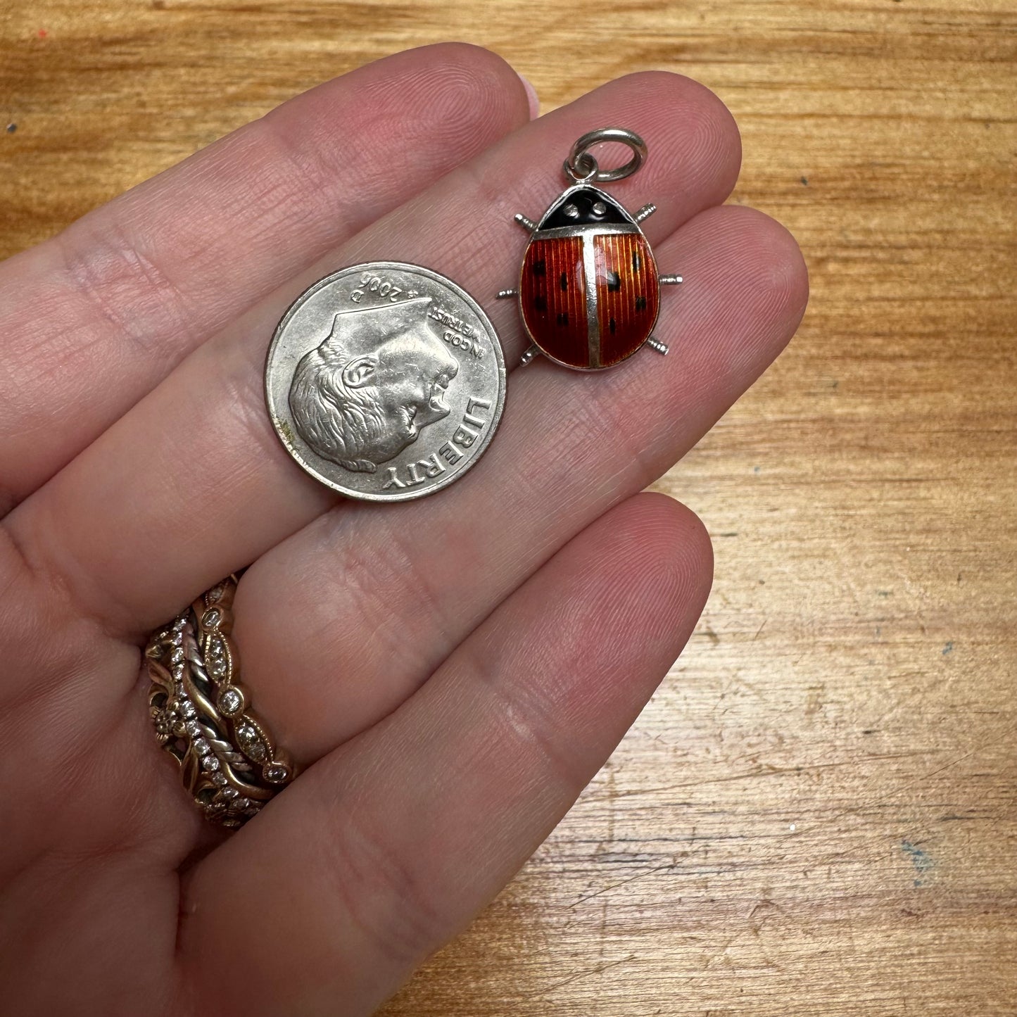 V I N T A G E // ladybug ladybug / sterling silver and enamel ladybug pendant charm