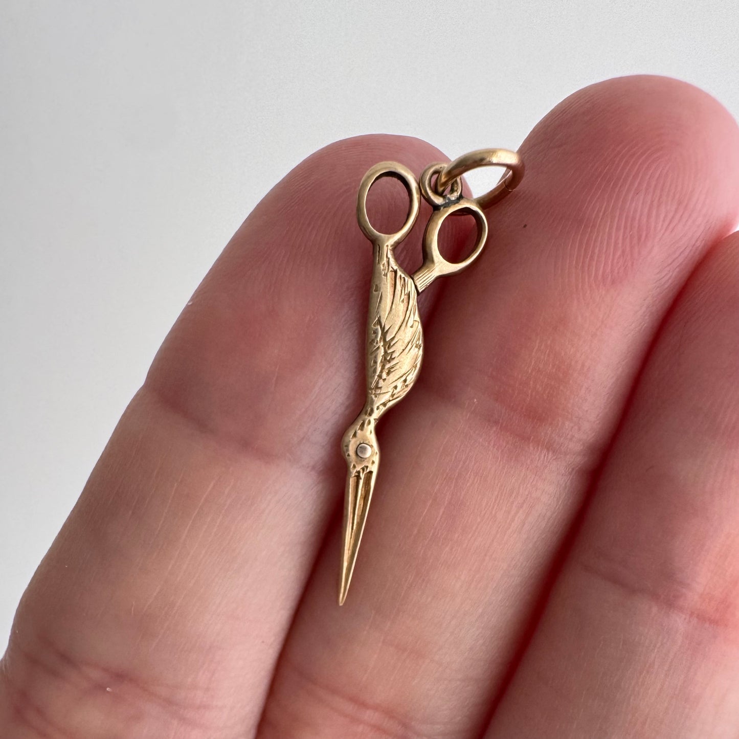 A N T I Q U E // stork origin story / 14k victorian era moving stork scissors / a charm or pendant