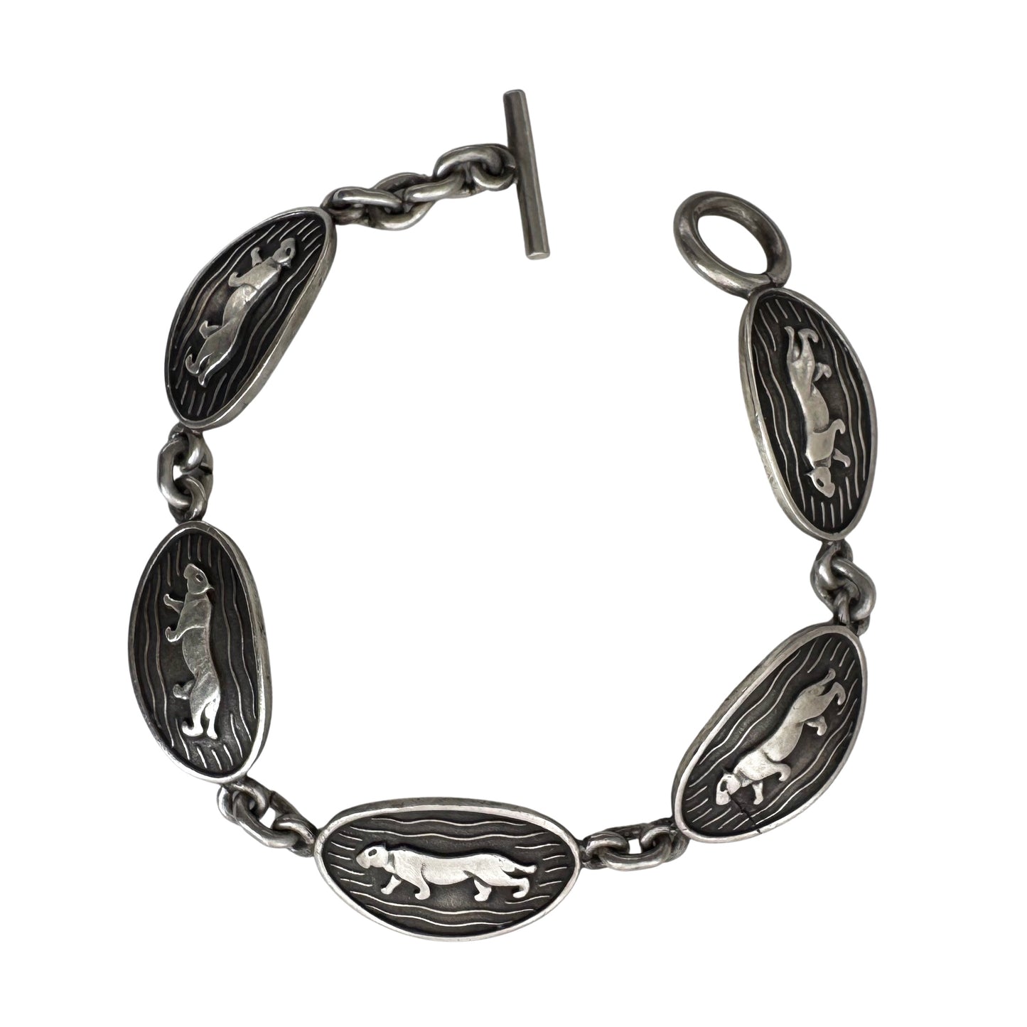 V I N T A G E // big cat links / sterling silver panther oval link bracelet / ~7.5", 30.6g