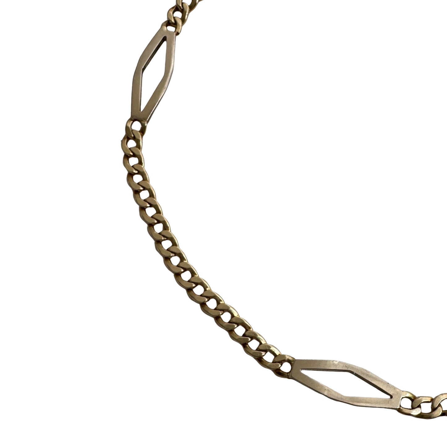 V I N T A G E // sassy curb / 14k yellow gold flat curb link with diamond shape stations / bracelet or anklet / just over 9.5", 6.6g