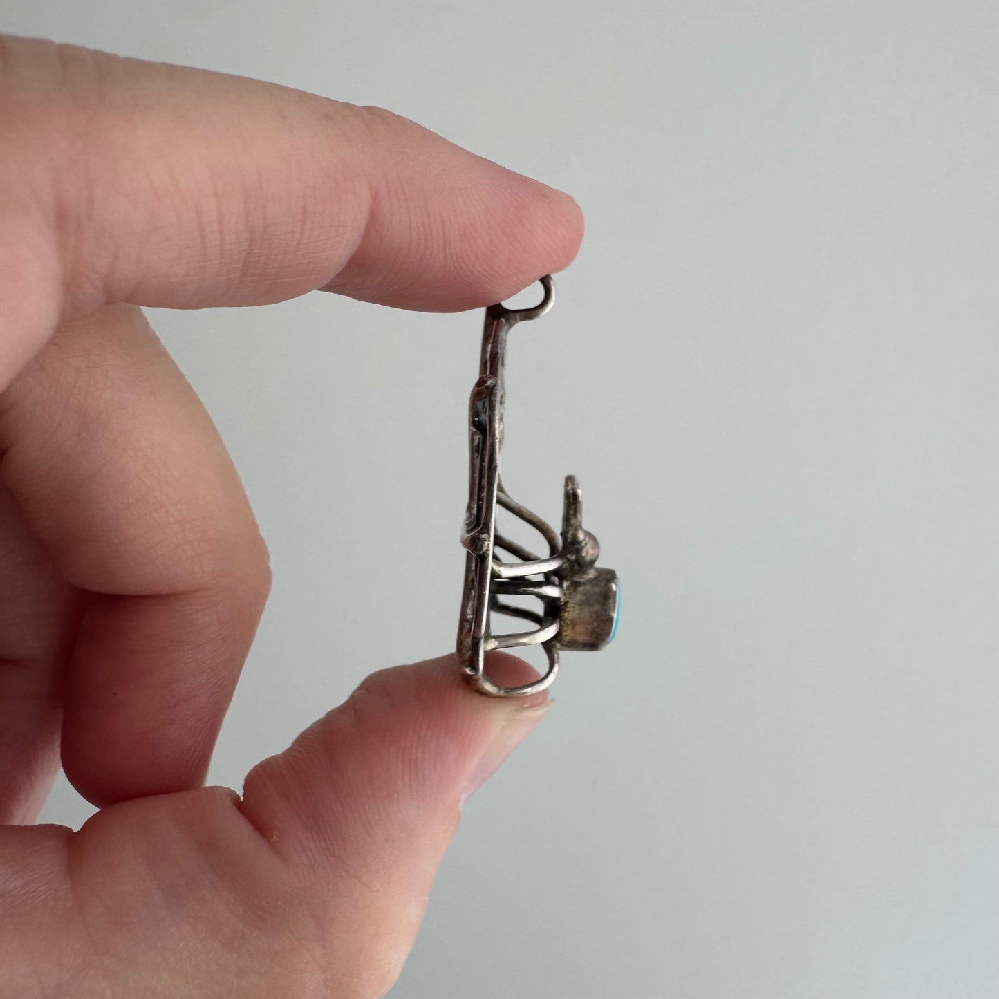 V I N T A G E // web weaver / sterling silver turquoise back spider on her web / a pendant