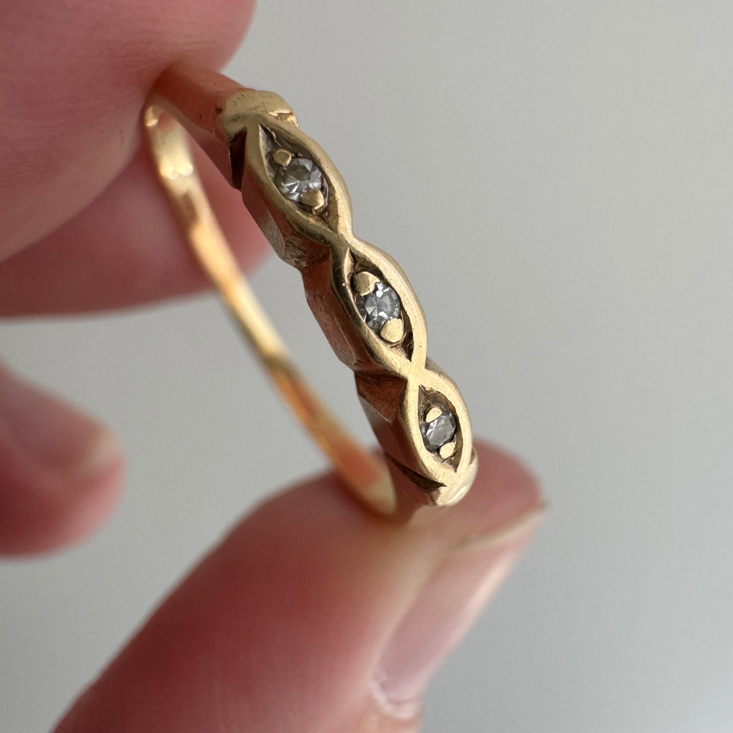 V I N T A G E // and your third eye / 14k and diamond east west navette eye diamond trilogy band / size 9