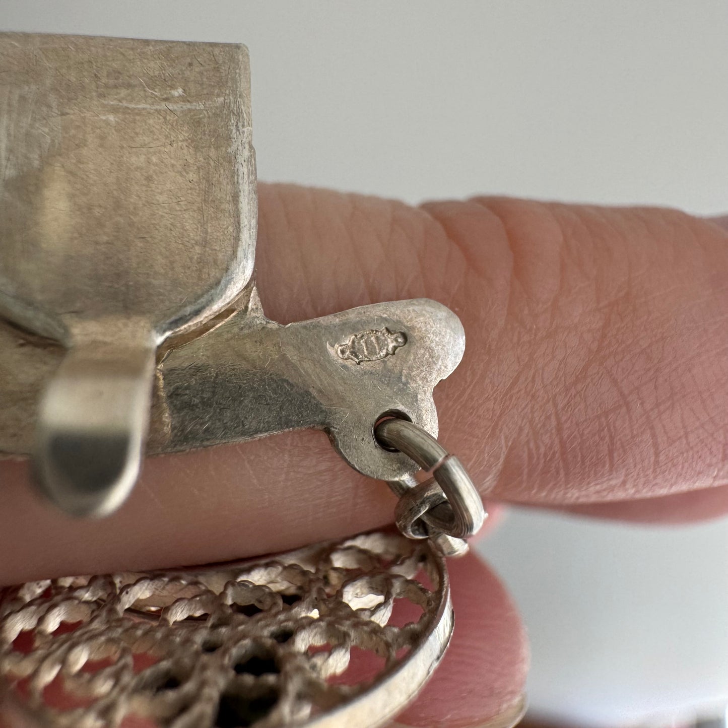 V I N T A G E // many many moons / eastern European 835 silver crescent moon filigree link flat chain necklace / 16.75", 54g