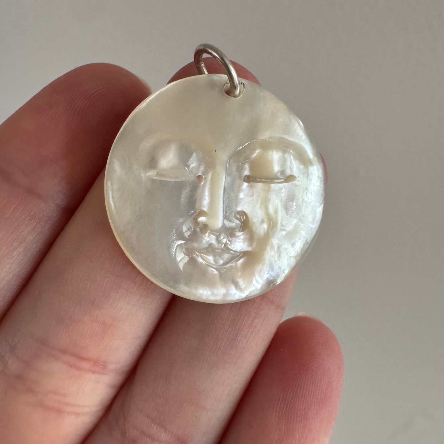 V I N T A G E // 1970s moon / carved mother of pearl moon / a pendant