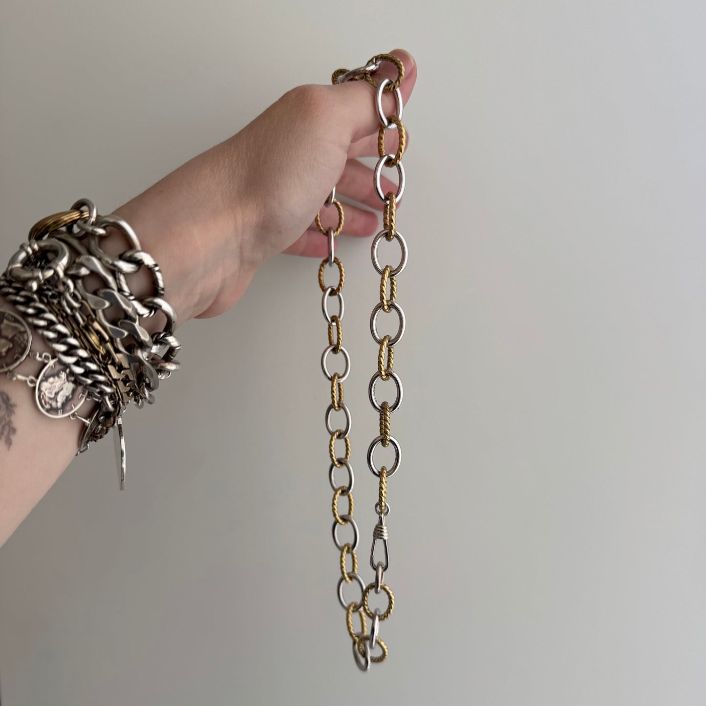 reimagined V I N T A G E // modern day watch chain / chunky sterling silver alternating cable chain with new dog clip clasp / 20", 65.5g