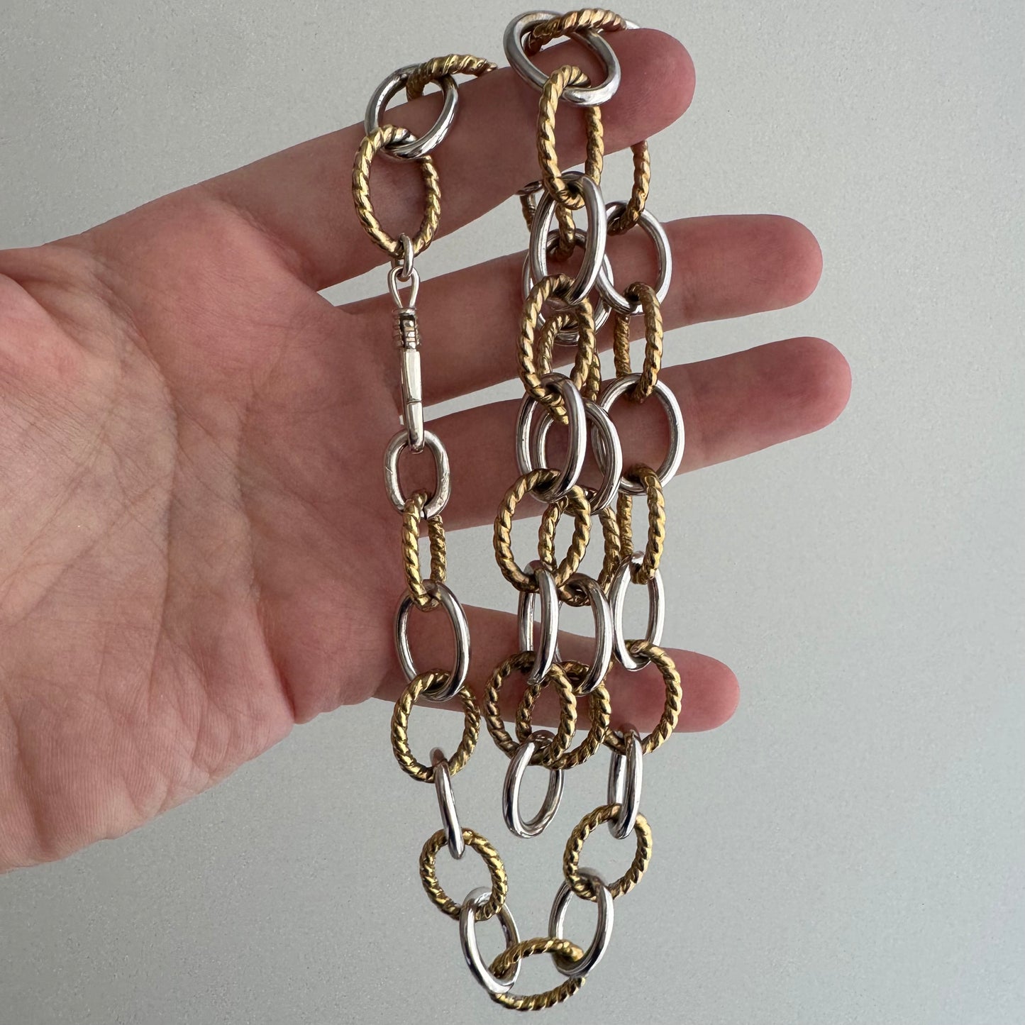 reimagined V I N T A G E // modern day watch chain / chunky sterling silver alternating cable chain with new dog clip clasp / 20", 65.5g