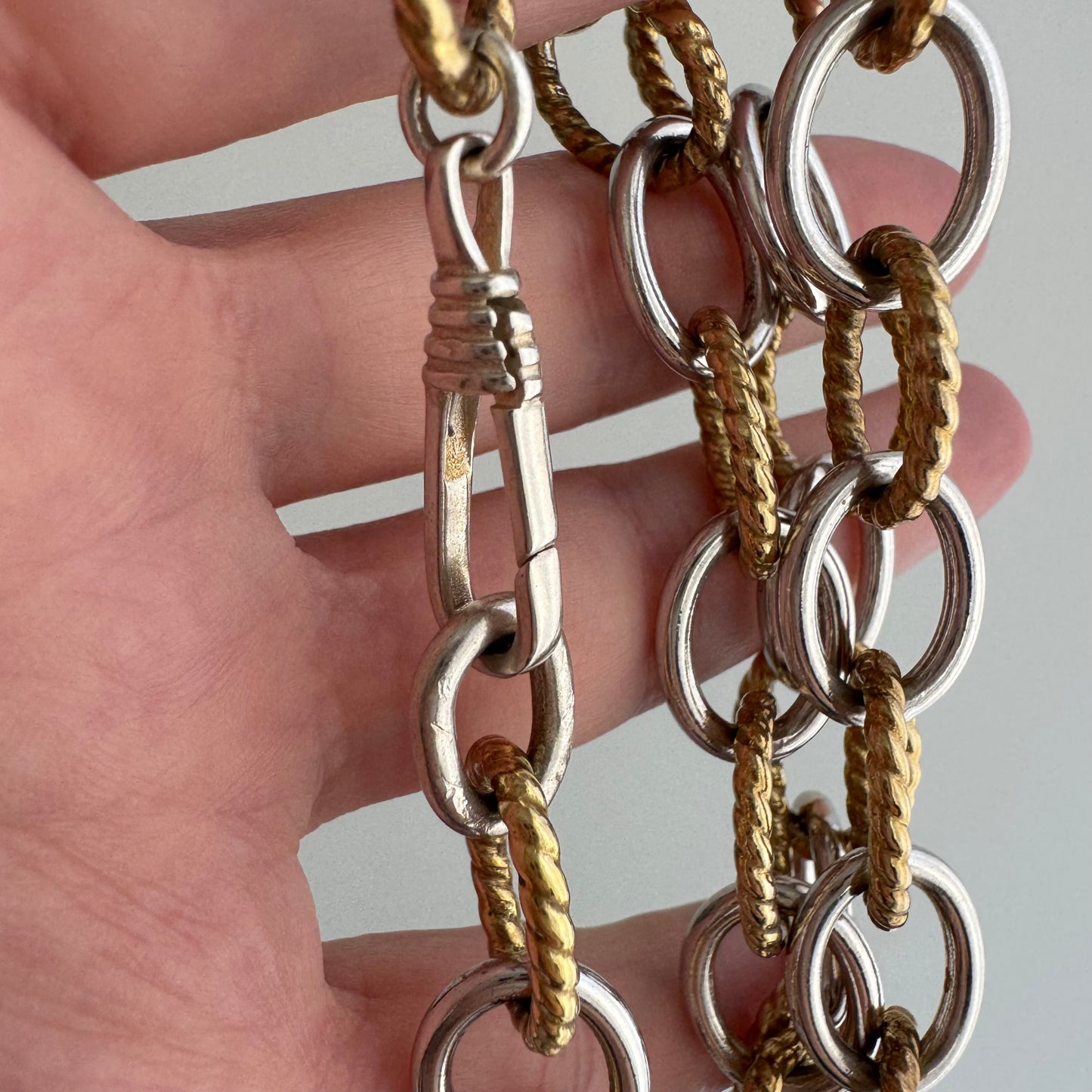 reimagined V I N T A G E // modern day watch chain / chunky sterling silver alternating cable chain with new dog clip clasp / 20", 65.5g