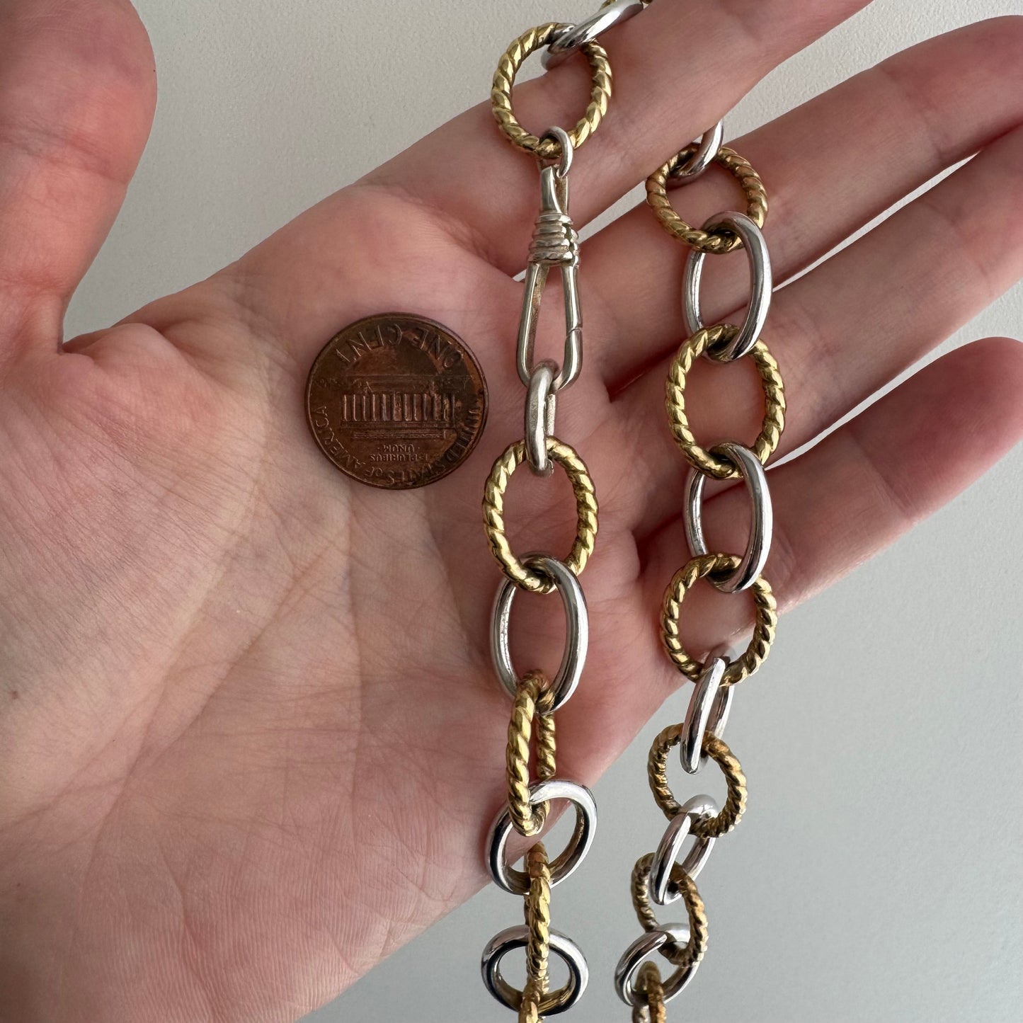 reimagined V I N T A G E // modern day watch chain / chunky sterling silver alternating cable chain with new dog clip clasp / 20", 65.5g