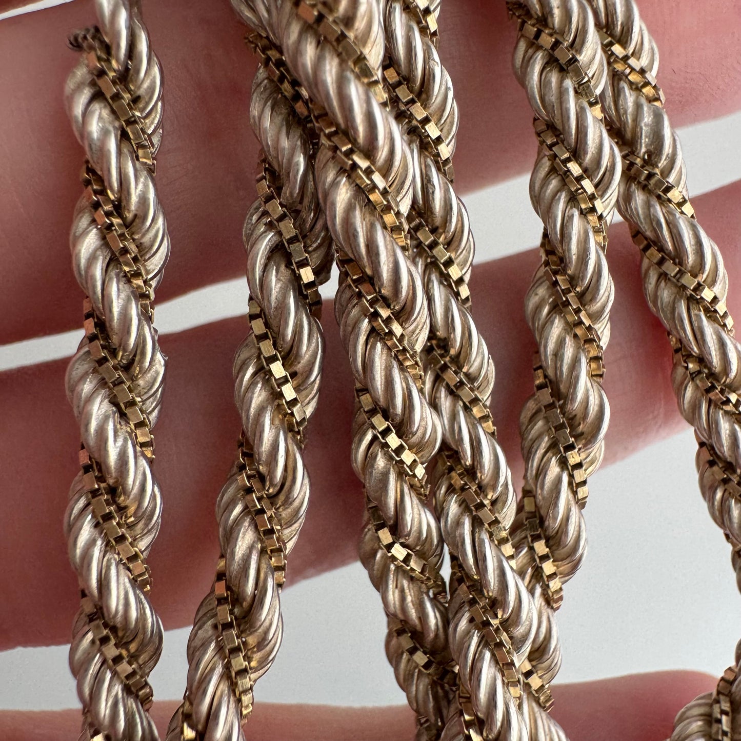 V I N T A G E // do the twist / sterling silver rope and gold vermeil box twist chain / 22.25", 20.8g