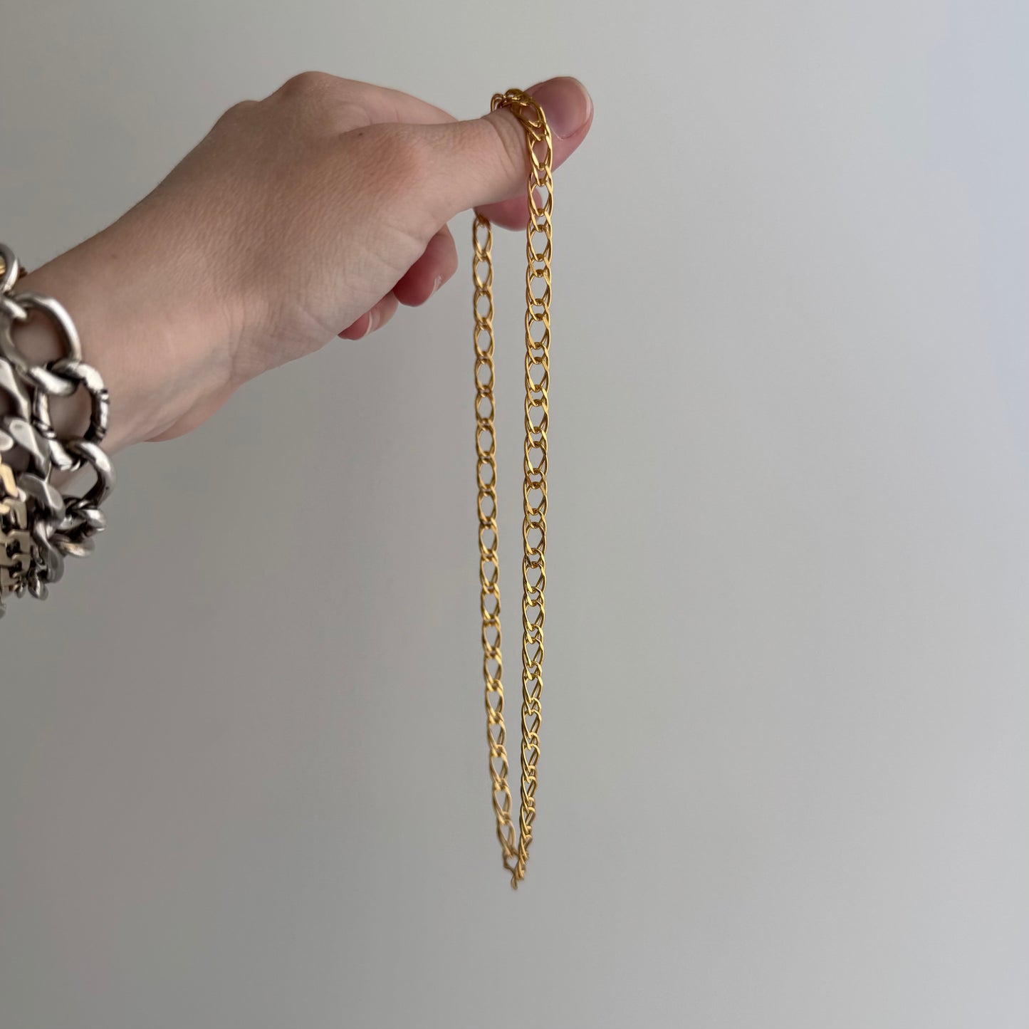 E S T A T E // doubled up / gold over sterling silver oval double curb chain necklace / 17.75", 12.7g