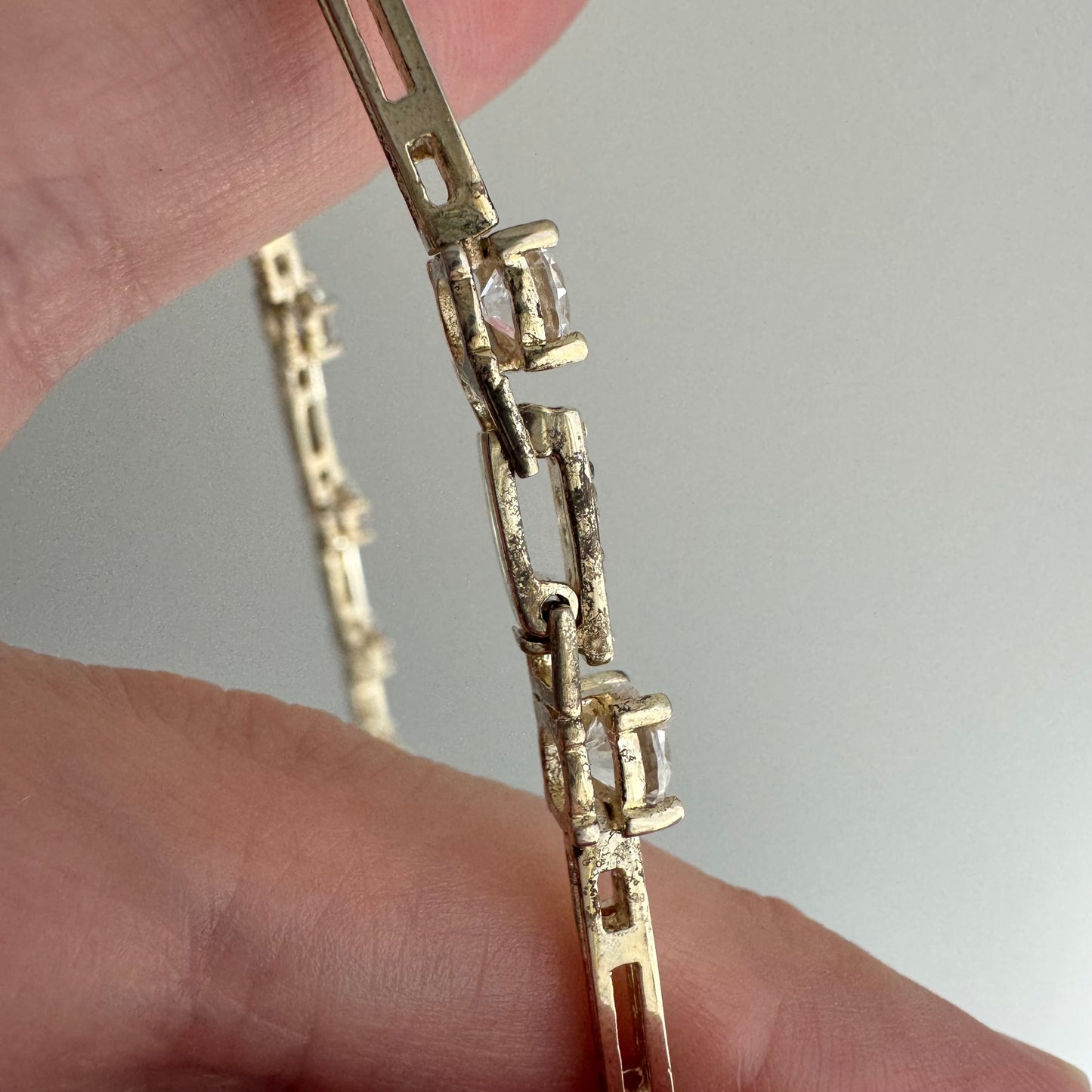 P R E - L O V E D // sparkly stations / sterling silver + cz tennis necklace / almost 16.5", 20.1g