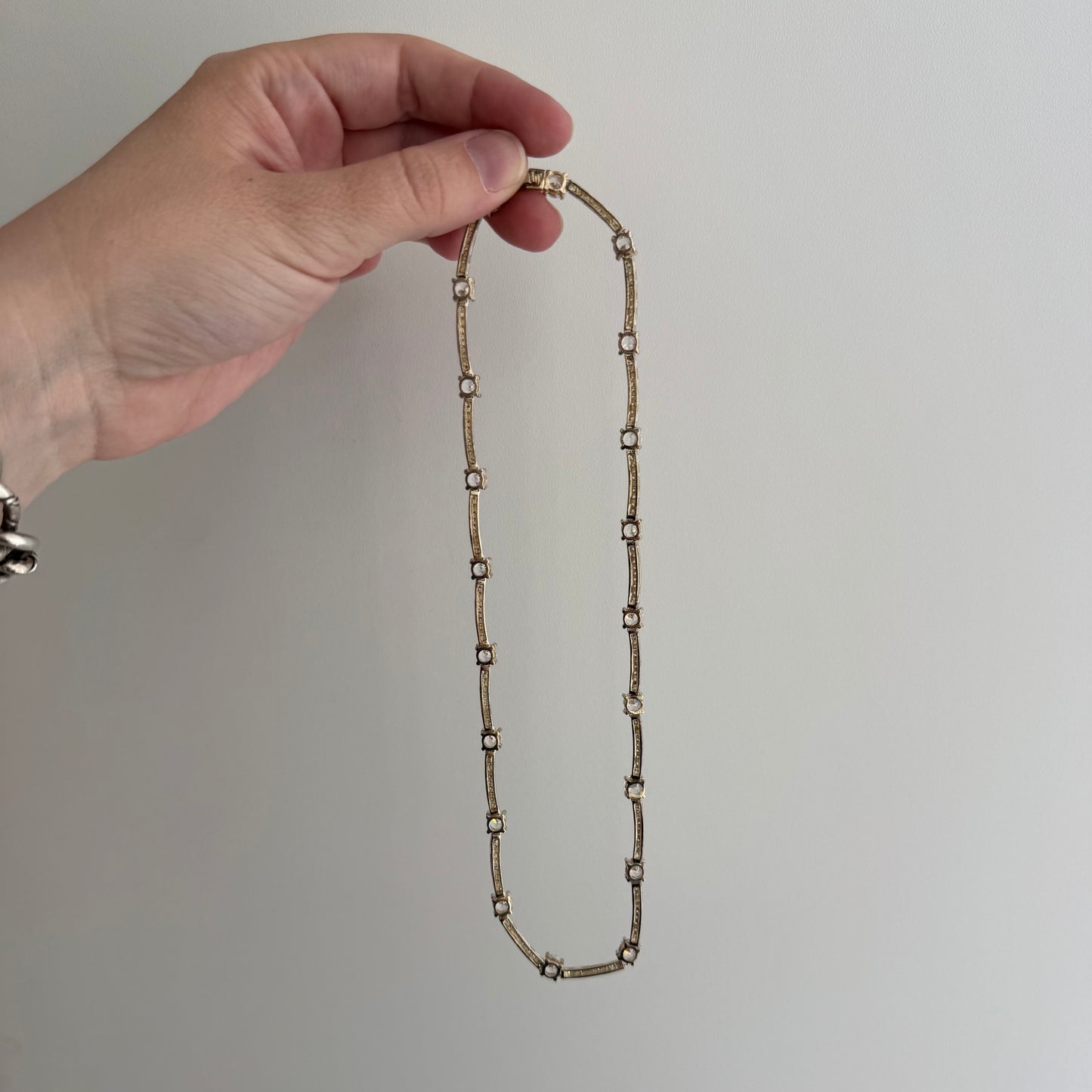 P R E - L O V E D // sparkly stations / sterling silver + cz tennis necklace / almost 16.5", 20.1g