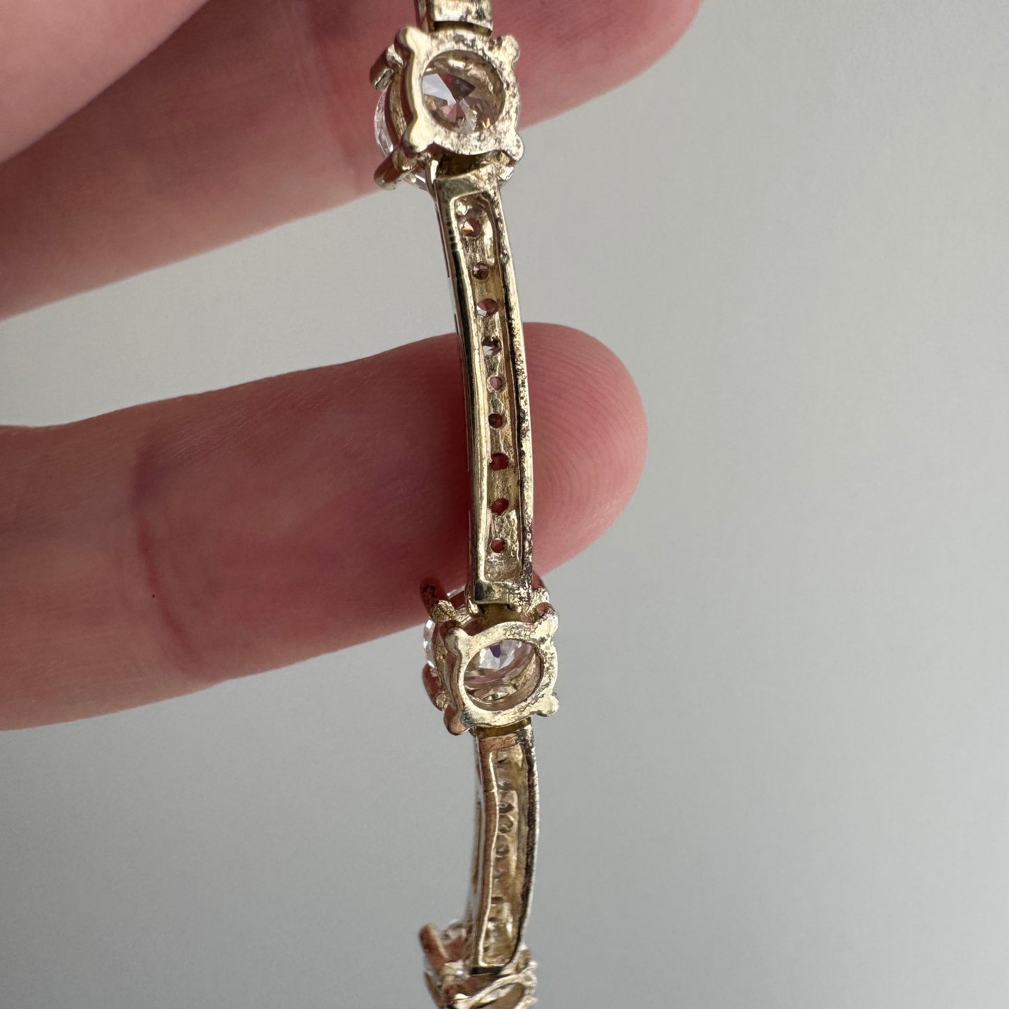 P R E - L O V E D // sparkly stations / sterling silver + cz tennis necklace / almost 16.5", 20.1g