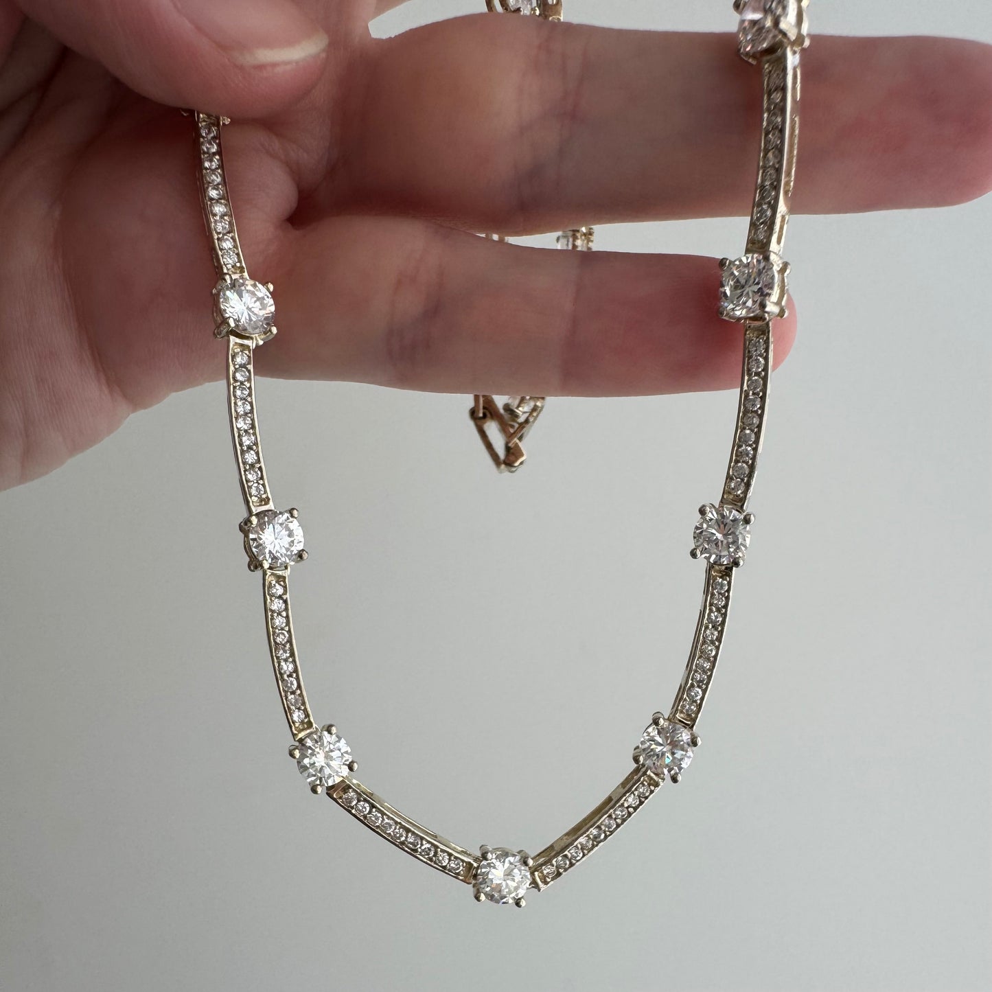 P R E - L O V E D // sparkly stations / sterling silver + cz tennis necklace / almost 16.5", 20.1g