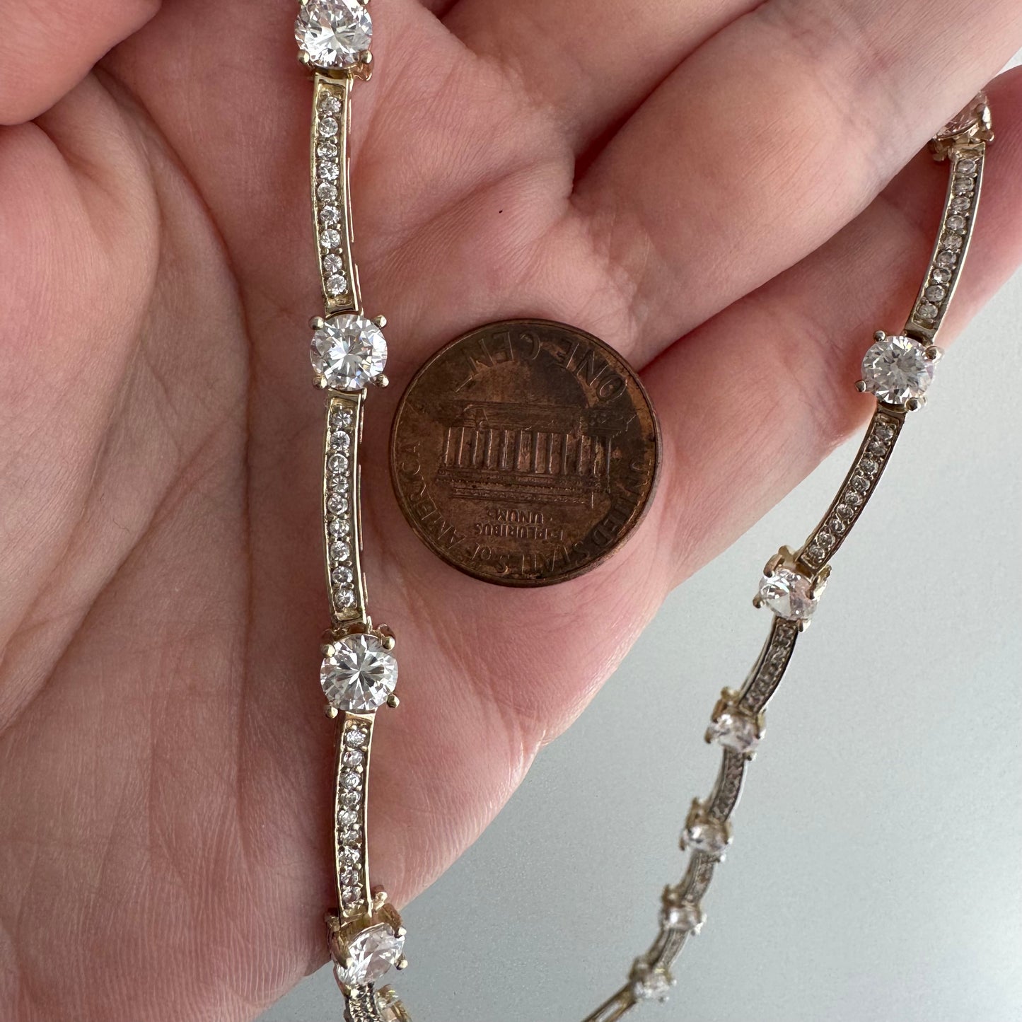 P R E - L O V E D // sparkly stations / sterling silver + cz tennis necklace / almost 16.5", 20.1g