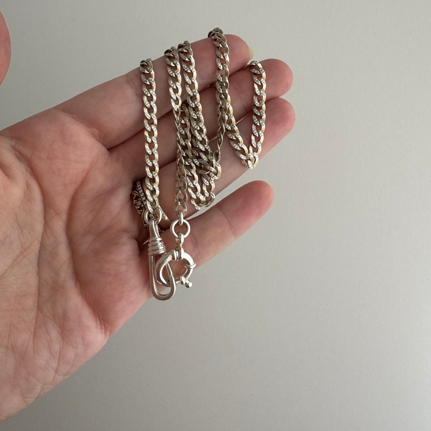 reimagined V I N T A G E // modern day watch chain / re-worked sterling flat diamond cut cuban curb chain / 19.5"+, 11.6g