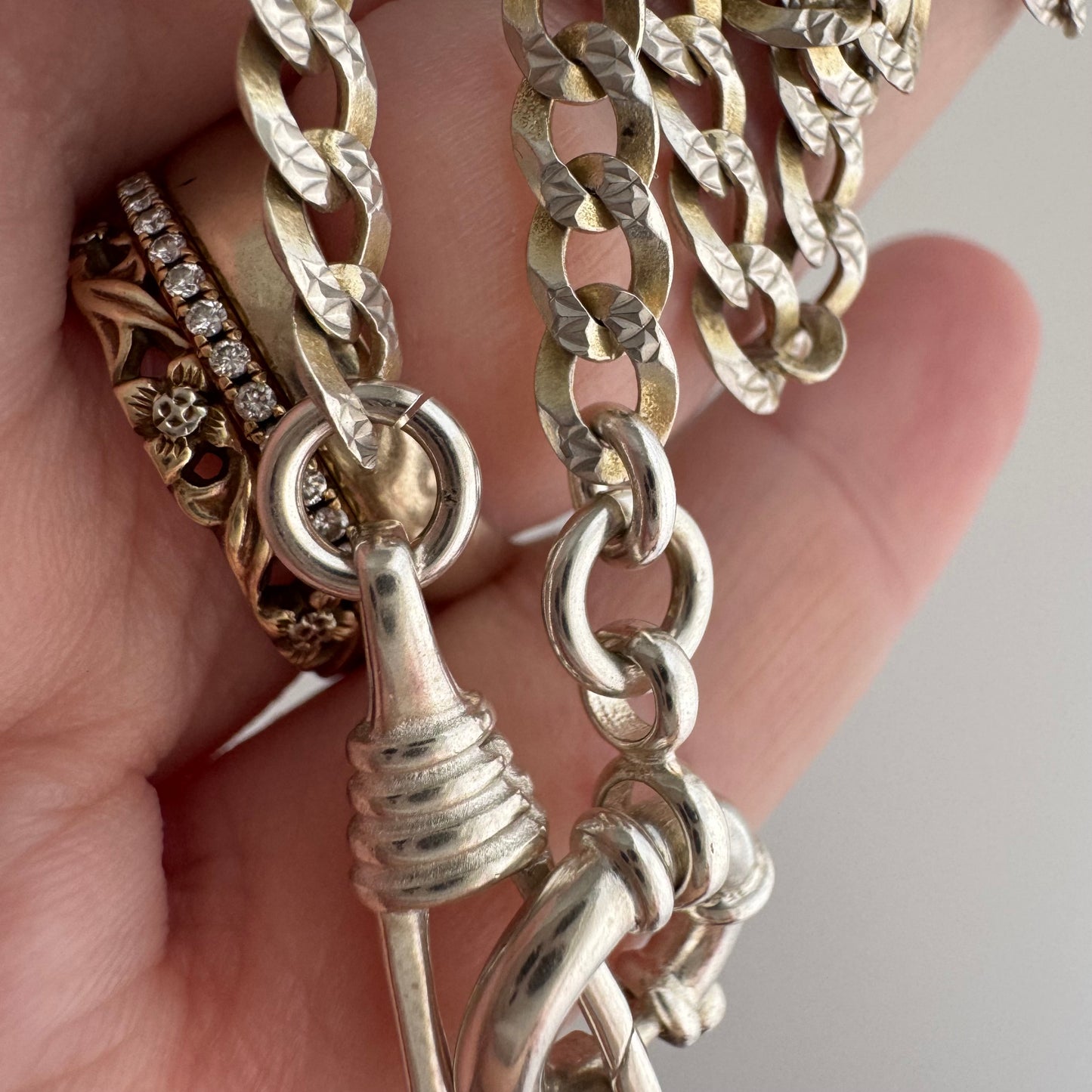 reimagined V I N T A G E // modern day watch chain / re-worked sterling flat diamond cut cuban curb chain / 19.5"+, 11.6g