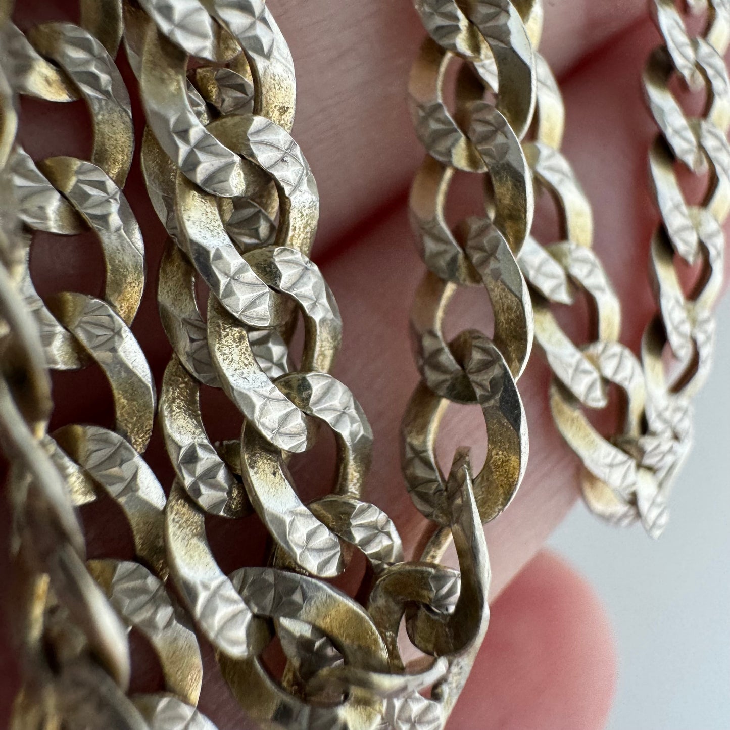 reimagined V I N T A G E // modern day watch chain / re-worked sterling flat diamond cut cuban curb chain / 19.5"+, 11.6g