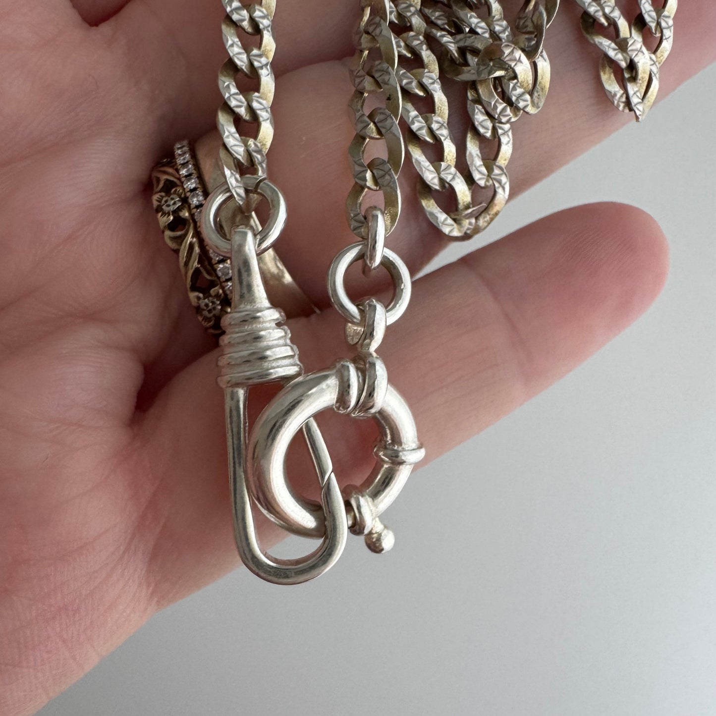 reimagined V I N T A G E // modern day watch chain / re-worked sterling flat diamond cut cuban curb chain / 19.5"+, 11.6g