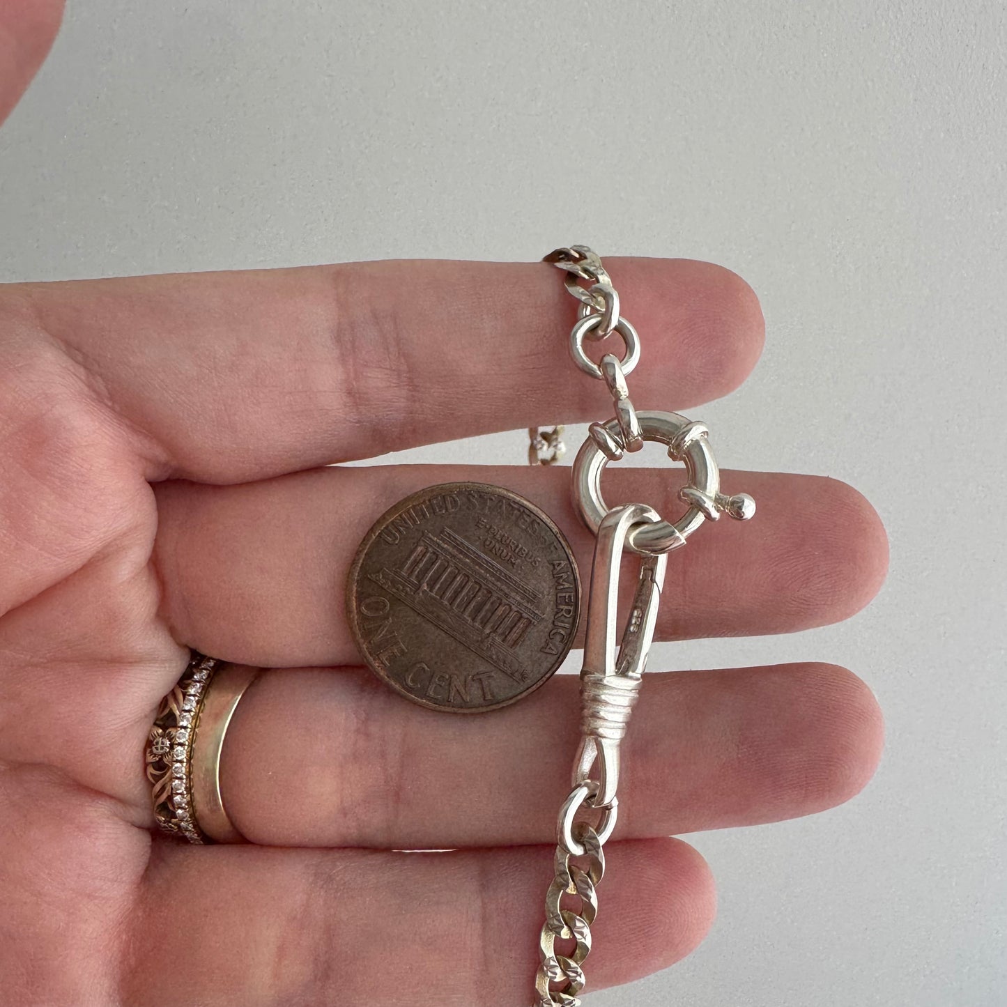 reimagined V I N T A G E // modern day watch chain / re-worked sterling flat diamond cut cuban curb chain / 19.5"+, 11.6g