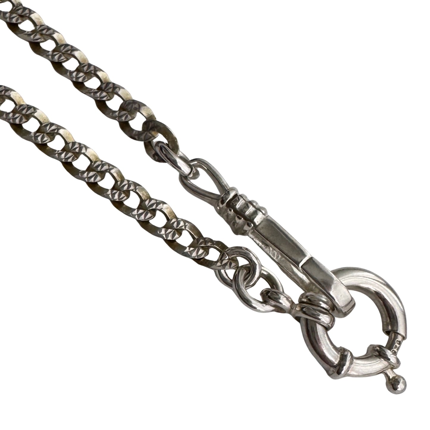 reimagined V I N T A G E // modern day watch chain / re-worked sterling flat diamond cut cuban curb chain / 19.5"+, 11.6g