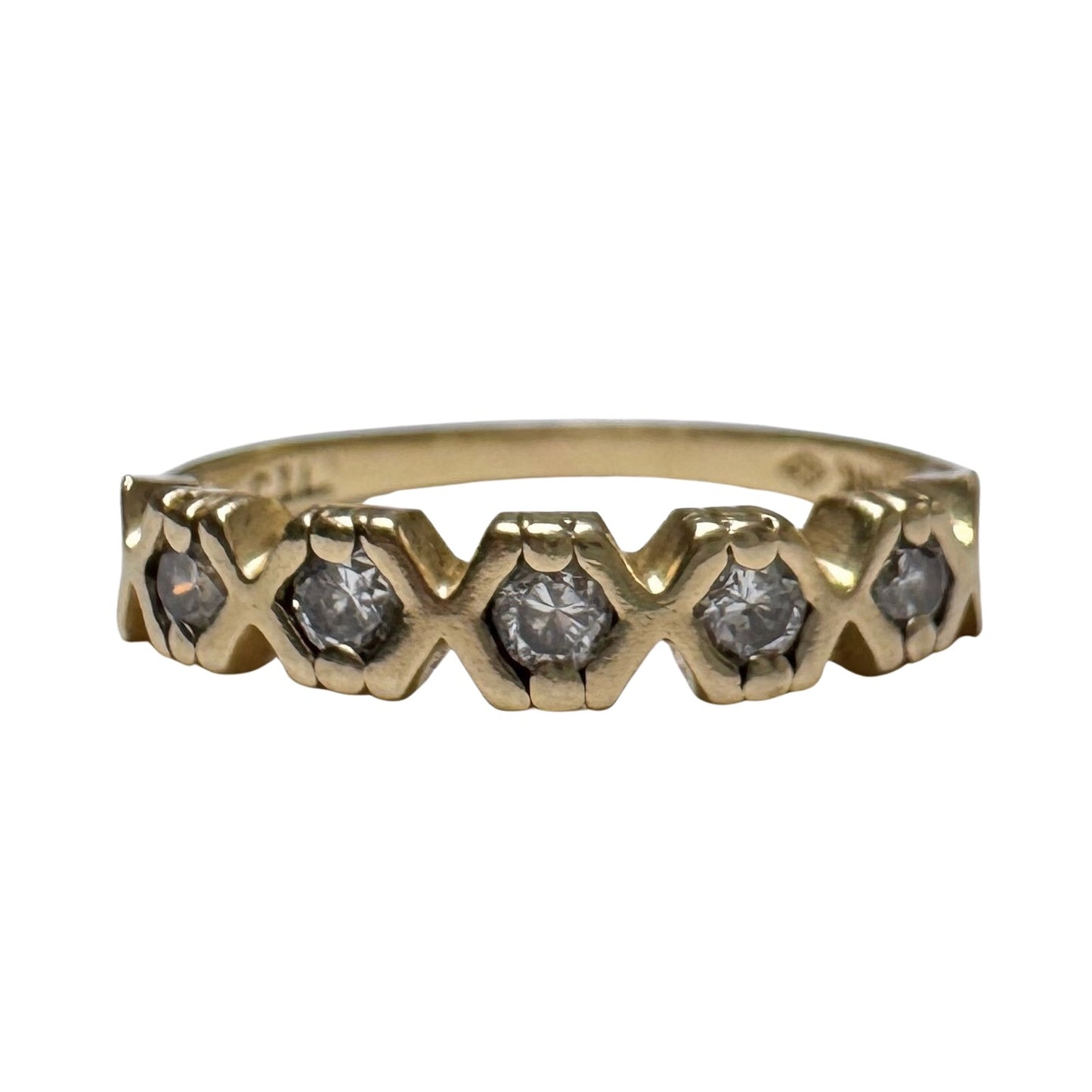 V I N T A G E // XOXOXOXOXOX / 14k yellow gold five stone diamond stacking band / size 6.25