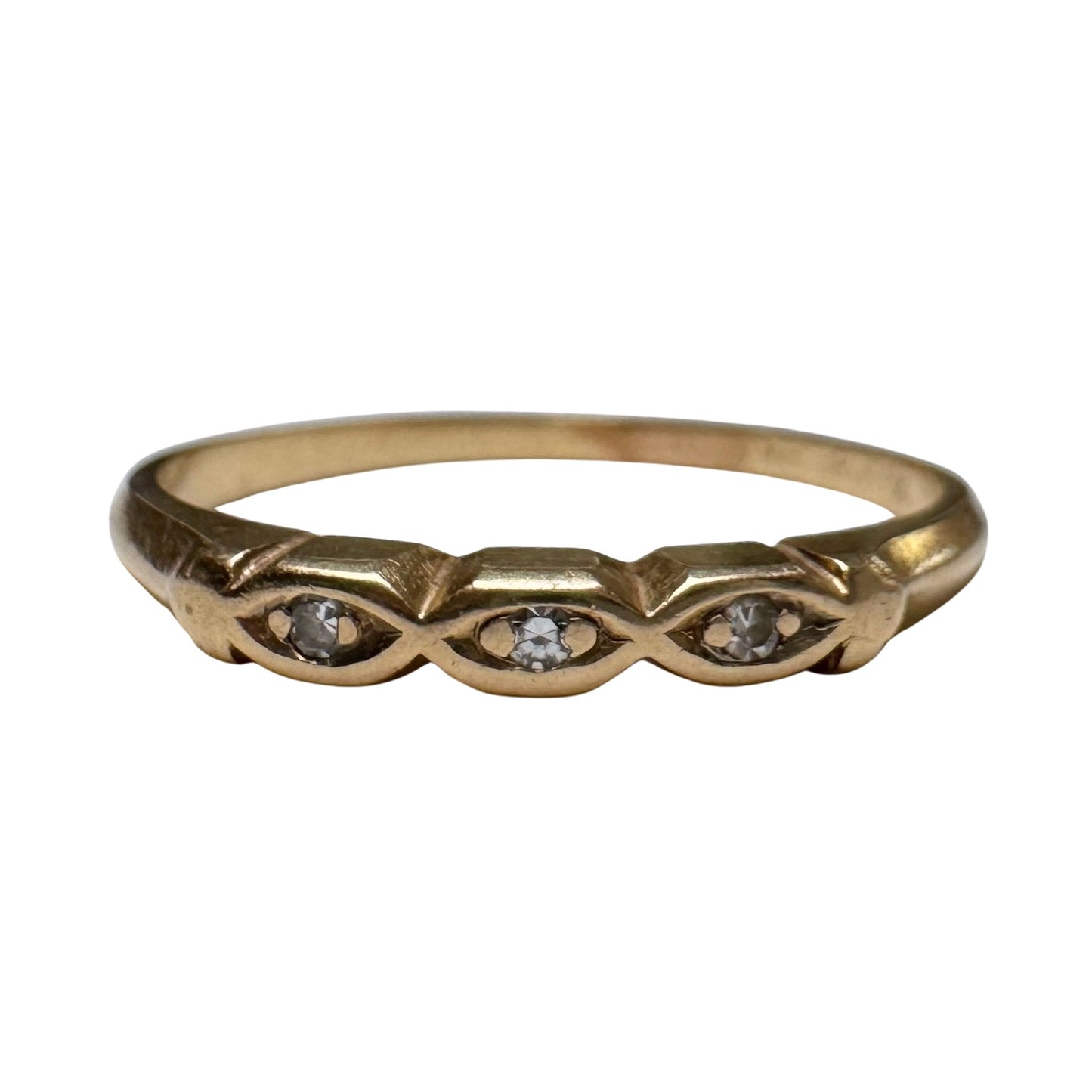 V I N T A G E // and your third eye / 14k and diamond east west navette eye diamond trilogy band / size 9