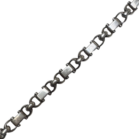 V I N T A G E // stirrup / 900 silver stirrup link geometric bracelet / 7.25", 27.2g