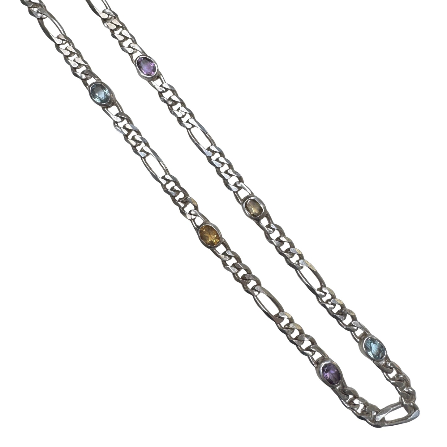 V I N T A G E // bezeled stations / Italy sterling silver figaro chain with topaz stations / 24", 31g