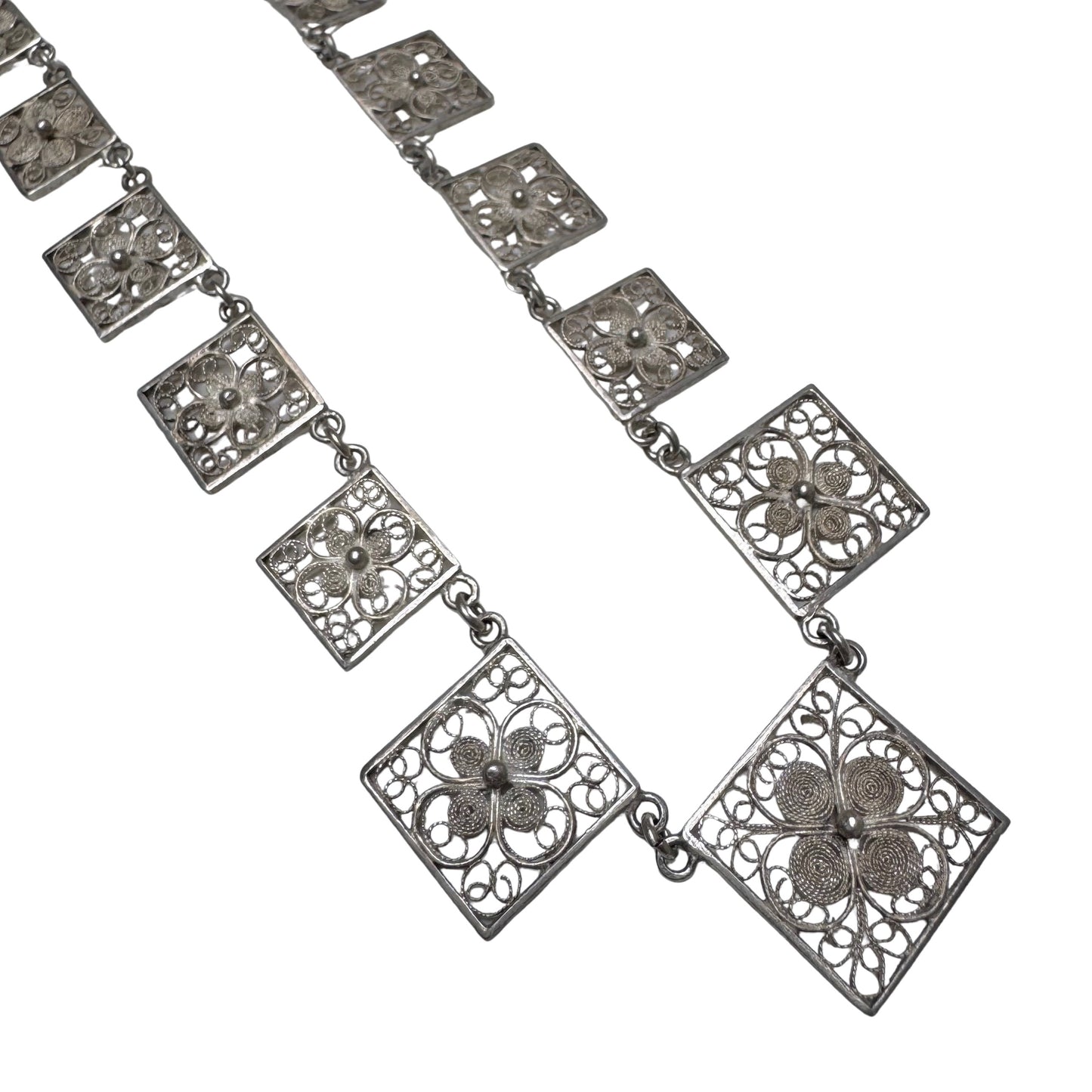 V I N T A G E // floral panels / eastern European 835 silver square floral filigree panel necklace / 17", 18g