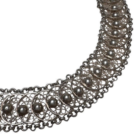 V I N T A G E // many many moons / eastern European 835 silver crescent moon filigree link flat chain necklace / 16.75", 54g
