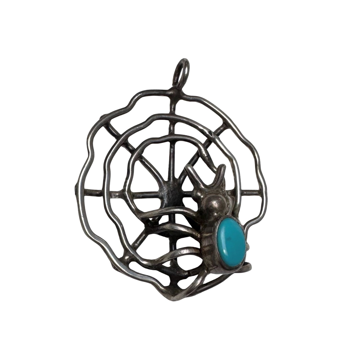 V I N T A G E // web weaver / sterling silver turquoise back spider on her web / a pendant