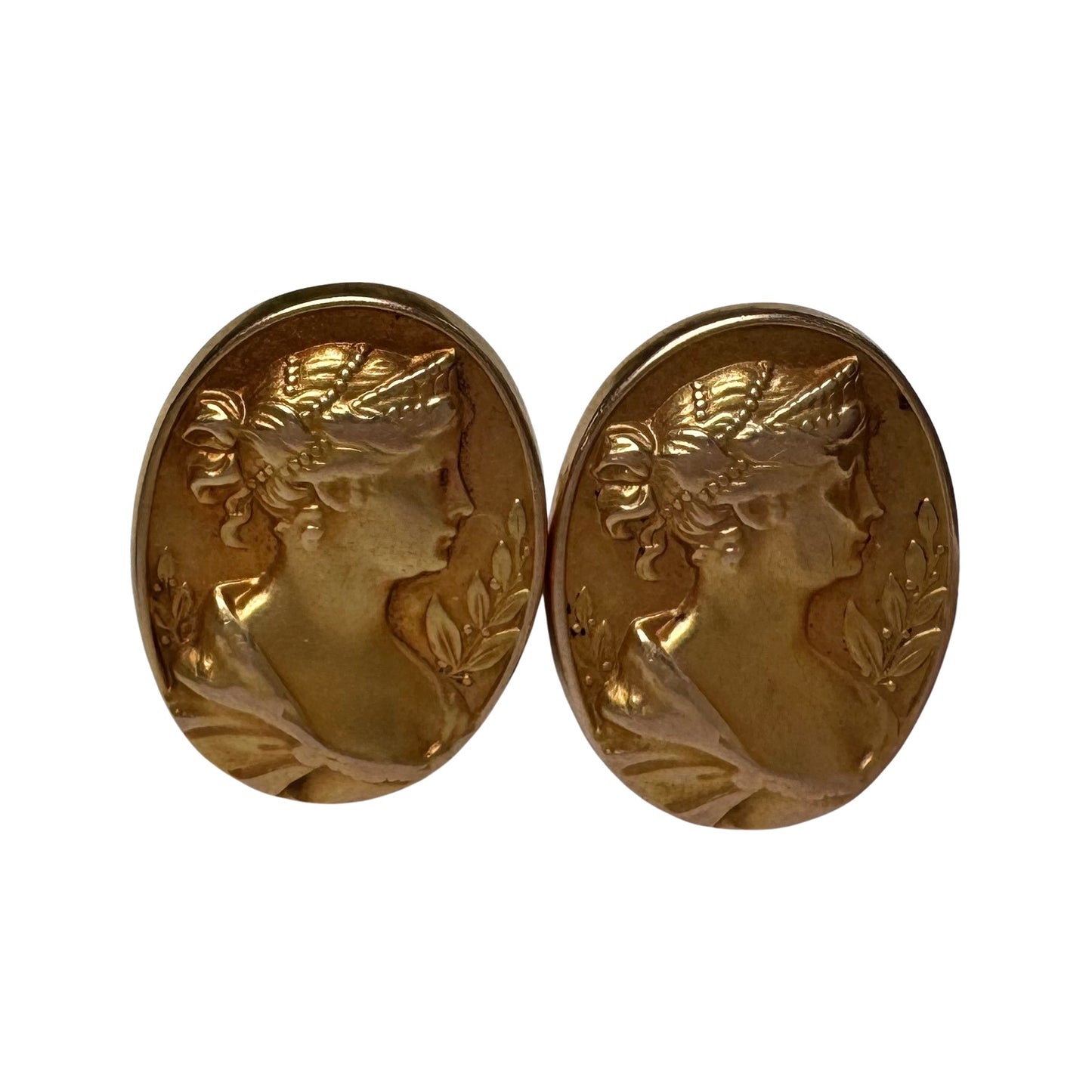 reimagined A N T I Q U E // maybe Hera / 14k Greek goddess cufflink conversion earrings