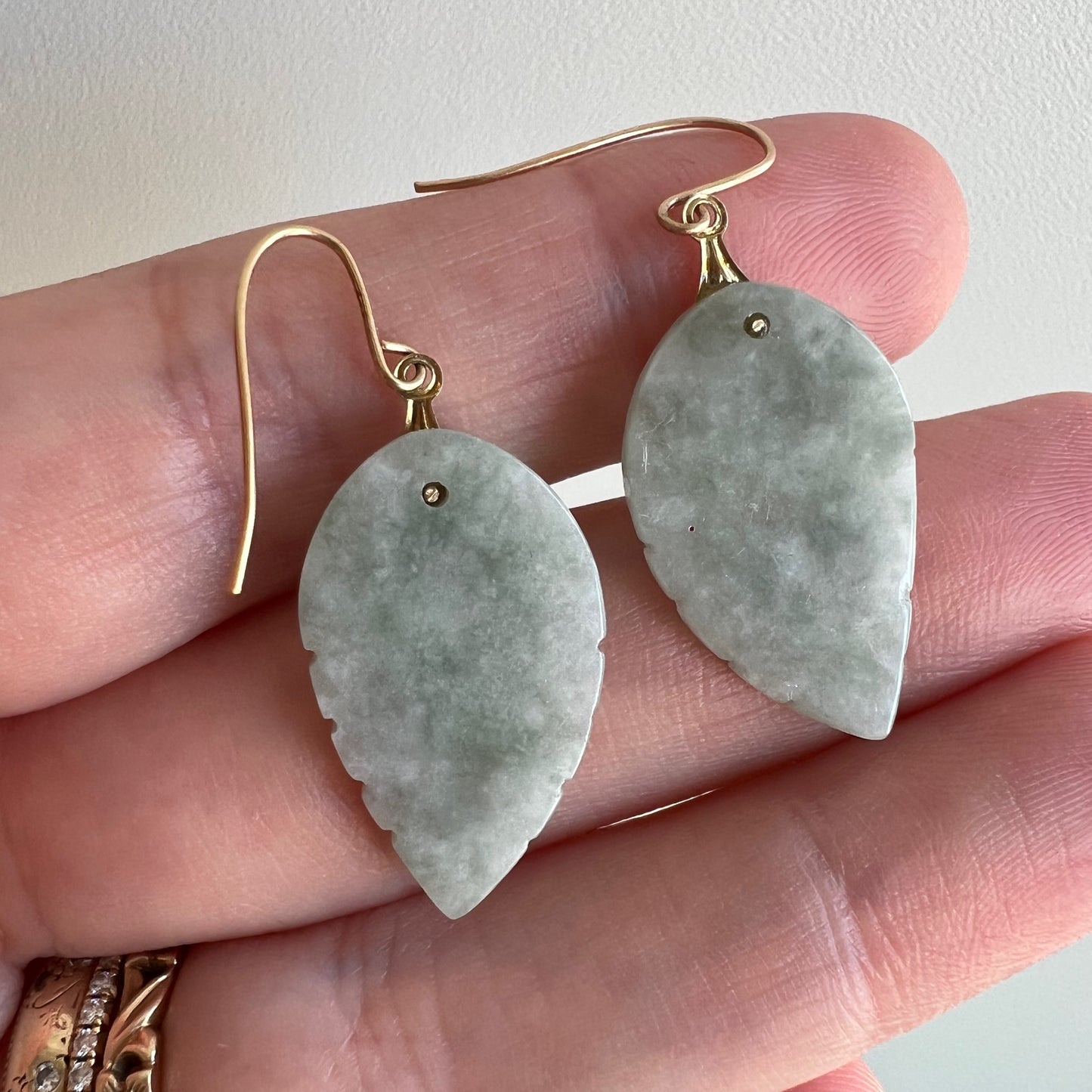 P R E - L O V E D // leafy dangles / 14k and green stone dangle earrings