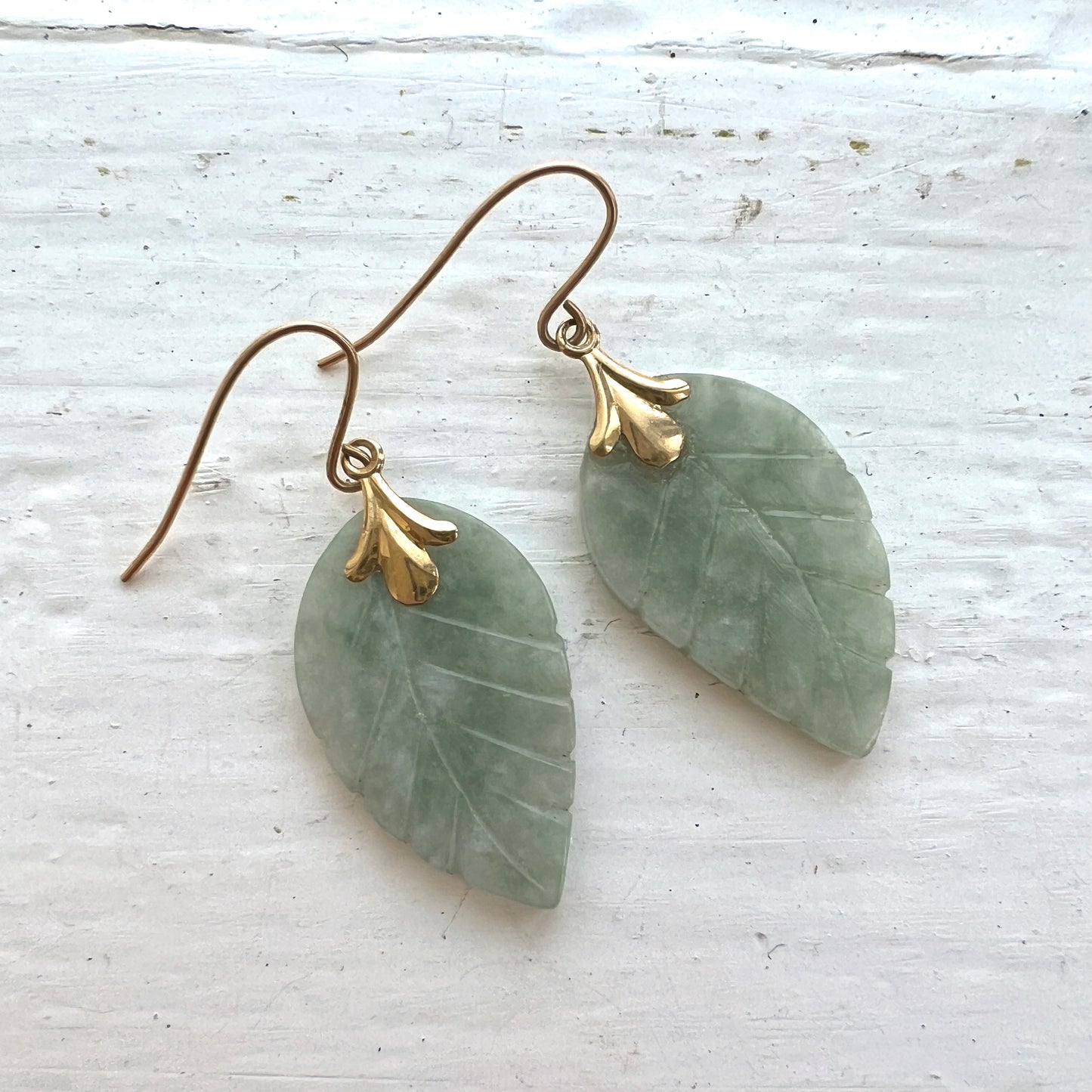 P R E - L O V E D // leafy dangles / 14k and green stone dangle earrings