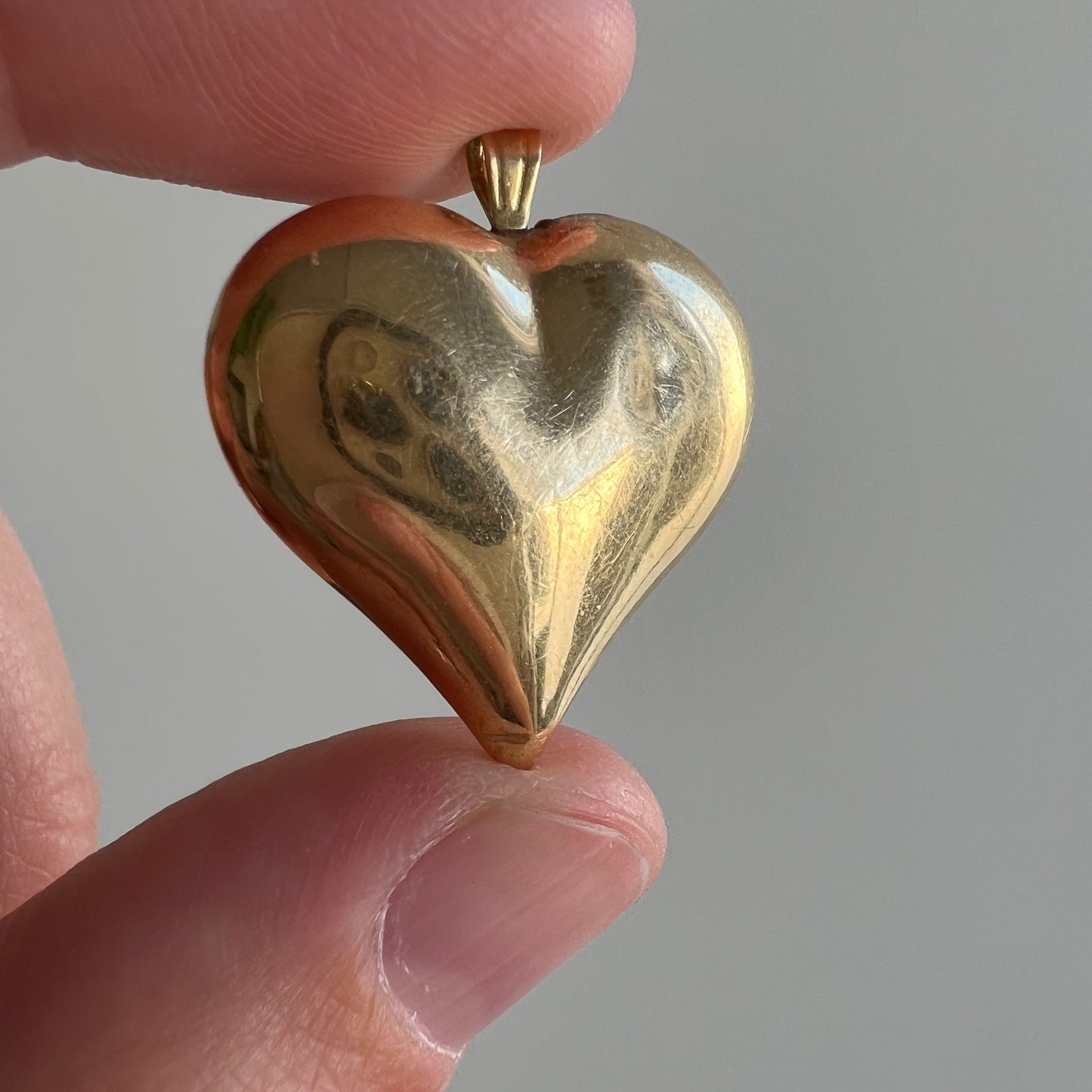 V I N T A G E // dented heart / 14k puffy hollow heart pendant