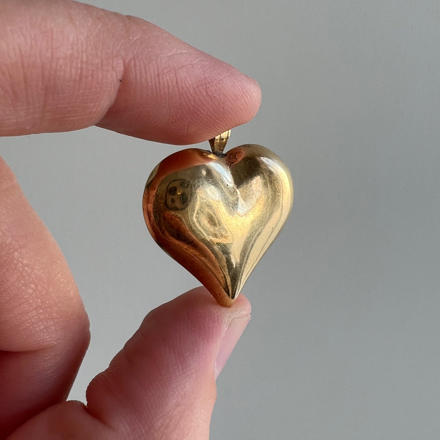 V I N T A G E // dented heart / 14k puffy hollow heart pendant