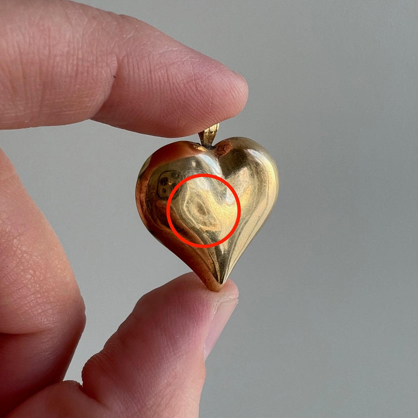 V I N T A G E // dented heart / 14k puffy hollow heart pendant