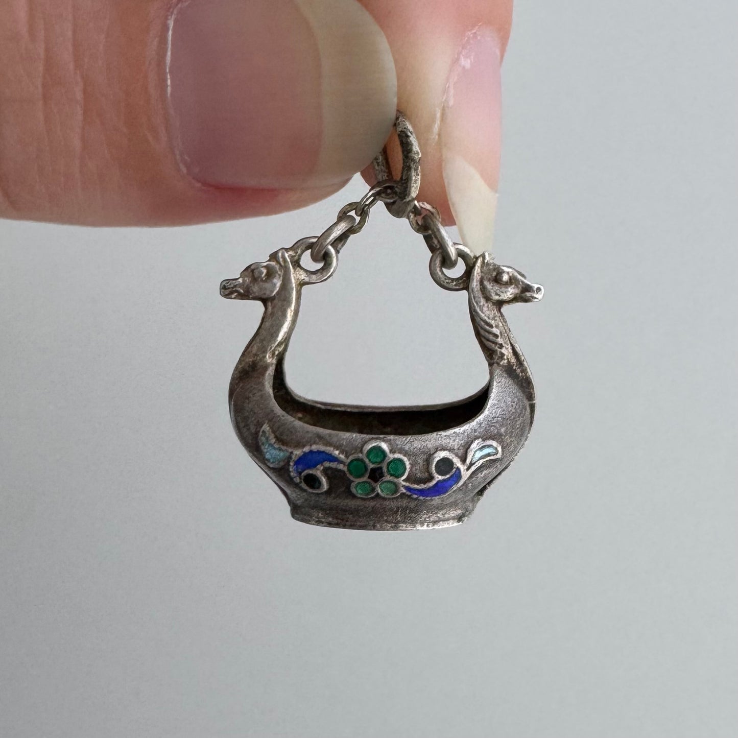 V I N T A G E // like the vikings / sterling silver and enamel adorned viking sea vessel / a pendant