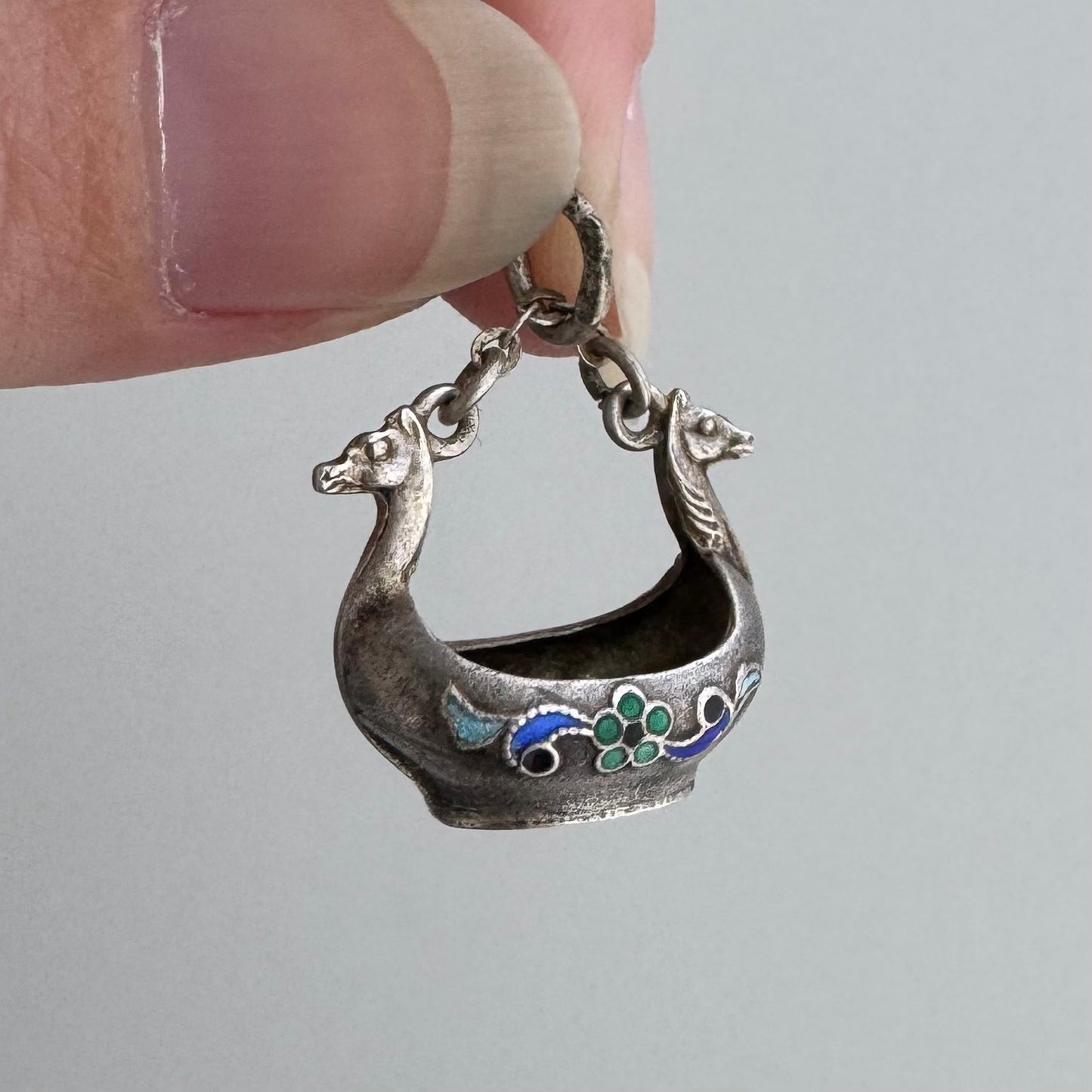 V I N T A G E // like the vikings / sterling silver and enamel adorned viking sea vessel / a pendant