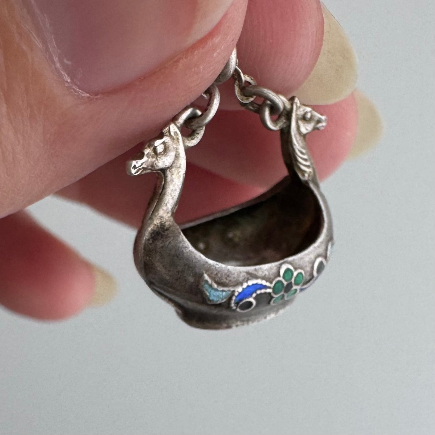 V I N T A G E // like the vikings / sterling silver and enamel adorned viking sea vessel / a pendant