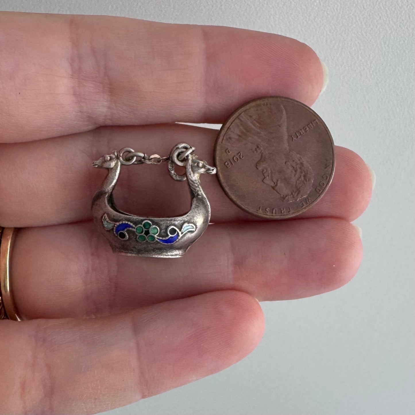 V I N T A G E // like the vikings / sterling silver and enamel adorned viking sea vessel / a pendant