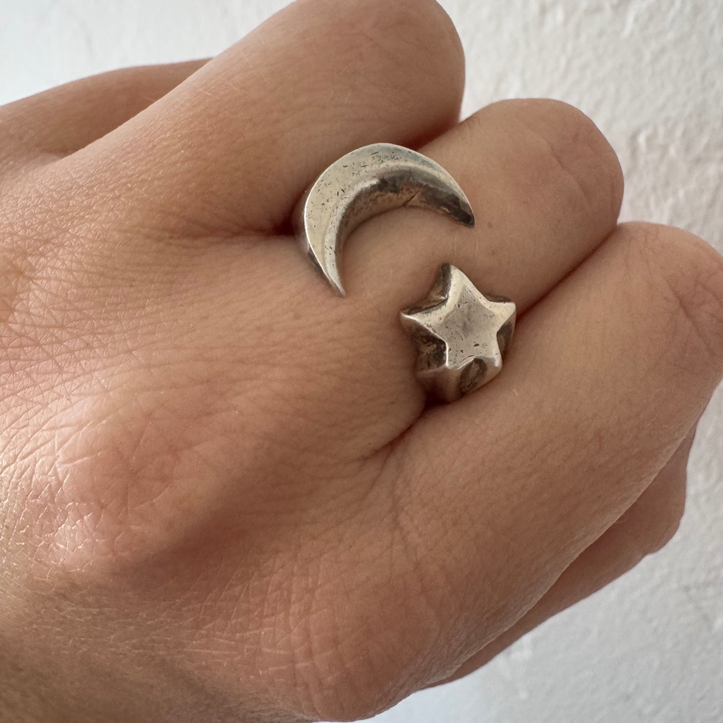 V I N T A G E // star and crescent / sterling silver star and crescent moon signet ring / size 6-7